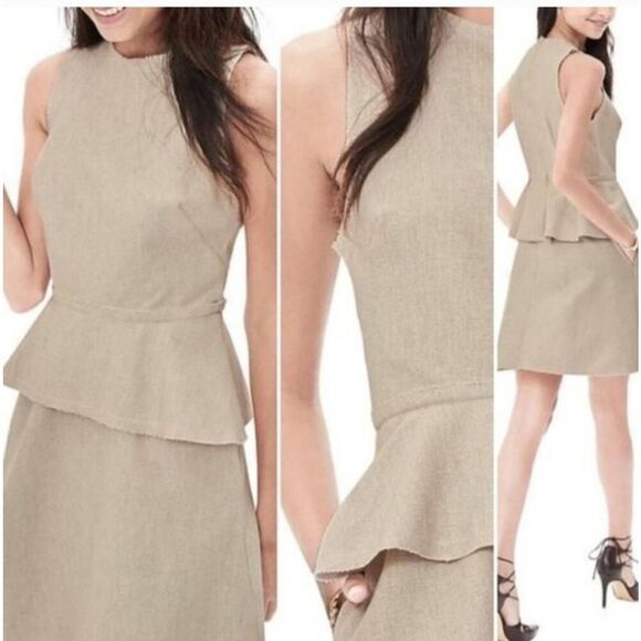 Banana Republic Natural Ivory Cotton/ Linen Slvls Dress w/ Peplum, NWOT, Sz. 4 - Picture 1 of 10